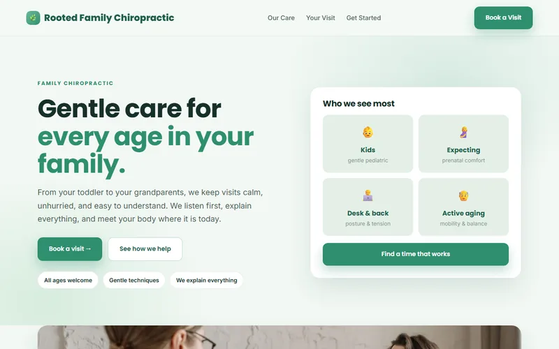 Rooted Family Chiropractic — live demo site by P4 Web Studio