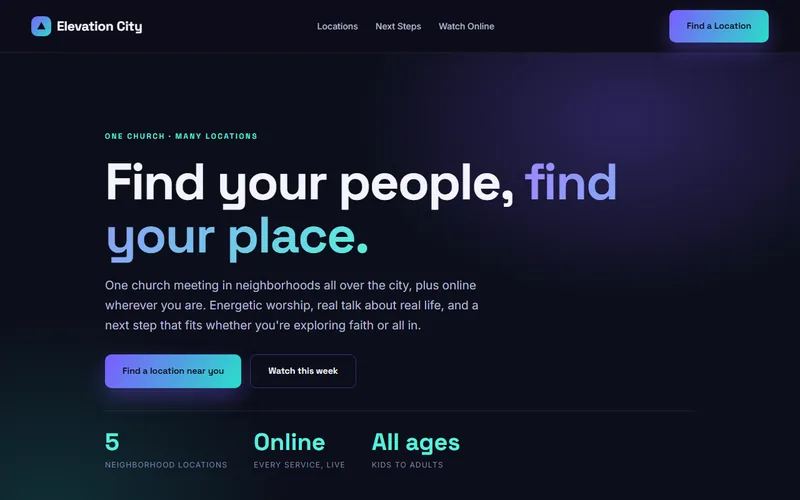 Elevation City Church — live demo site by P4 Web Studio