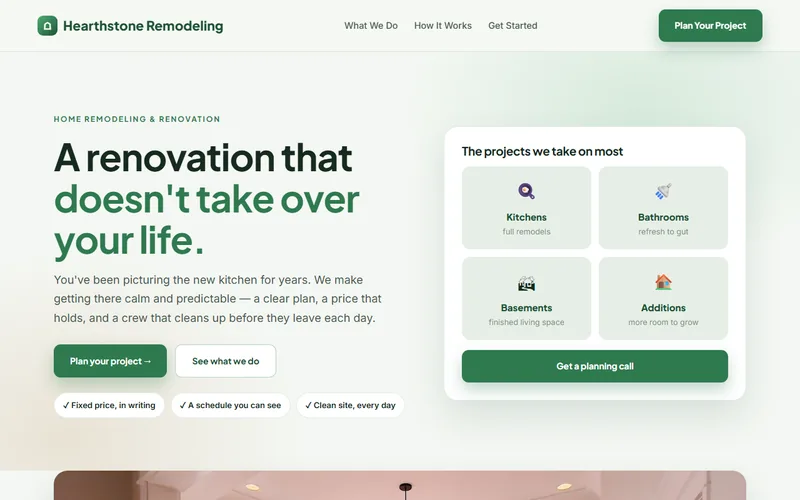 Hearthstone Remodeling — live demo site by P4 Web Studio