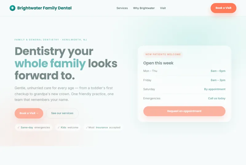 Brightwater Family Dental — live demo site by P4 Web Studio