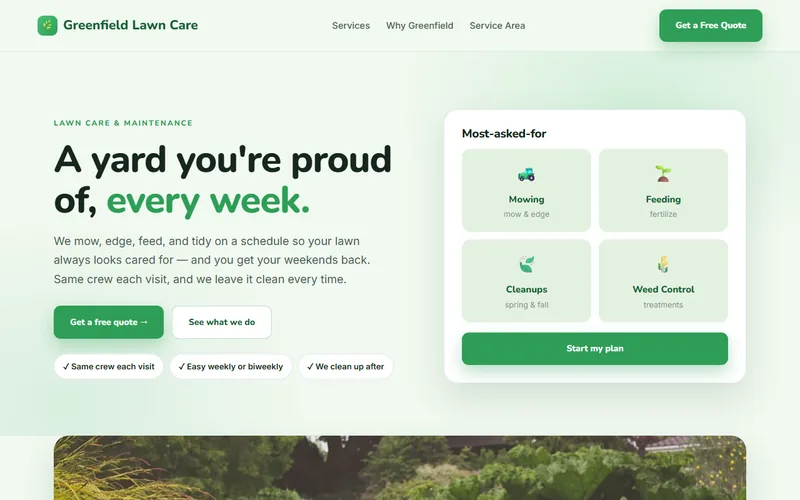 Greenfield Lawn Care — live demo site by P4 Web Studio