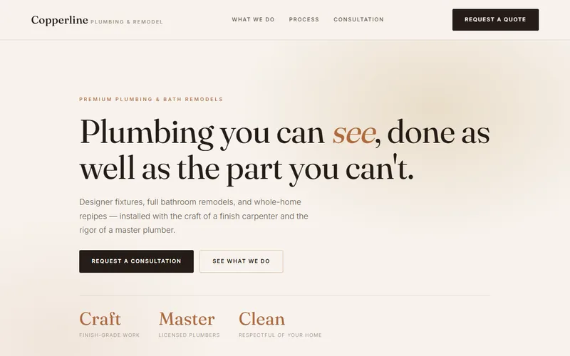 Copperline Plumbing & Remodel — live demo site by P4 Web Studio