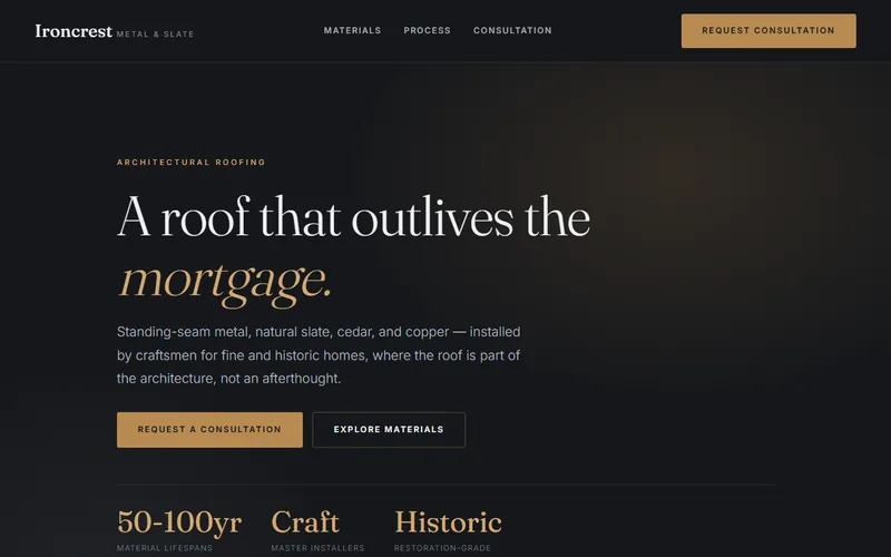 Ironcrest Metal & Slate — live demo site by P4 Web Studio