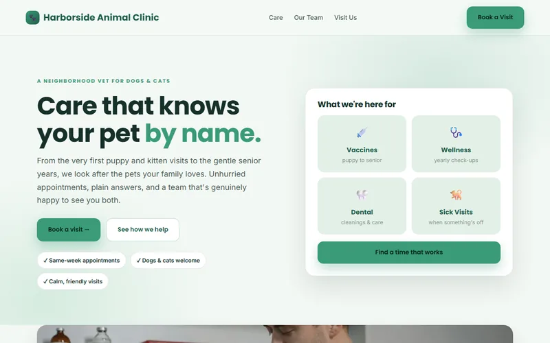 Harborside Animal Clinic — live demo site by P4 Web Studio