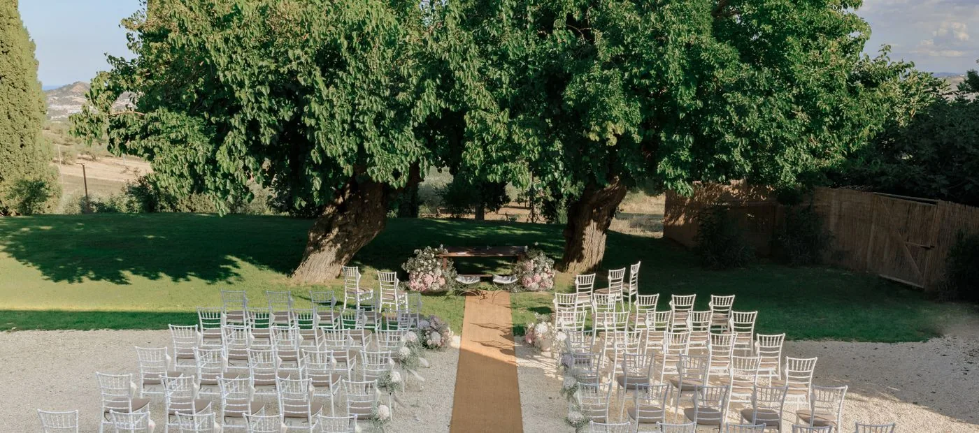 Ever & After Weddings — a romantic outdoor ceremony set beneath the trees at golden hour