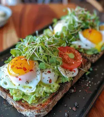 Avocado toast with poached egg and microgreens