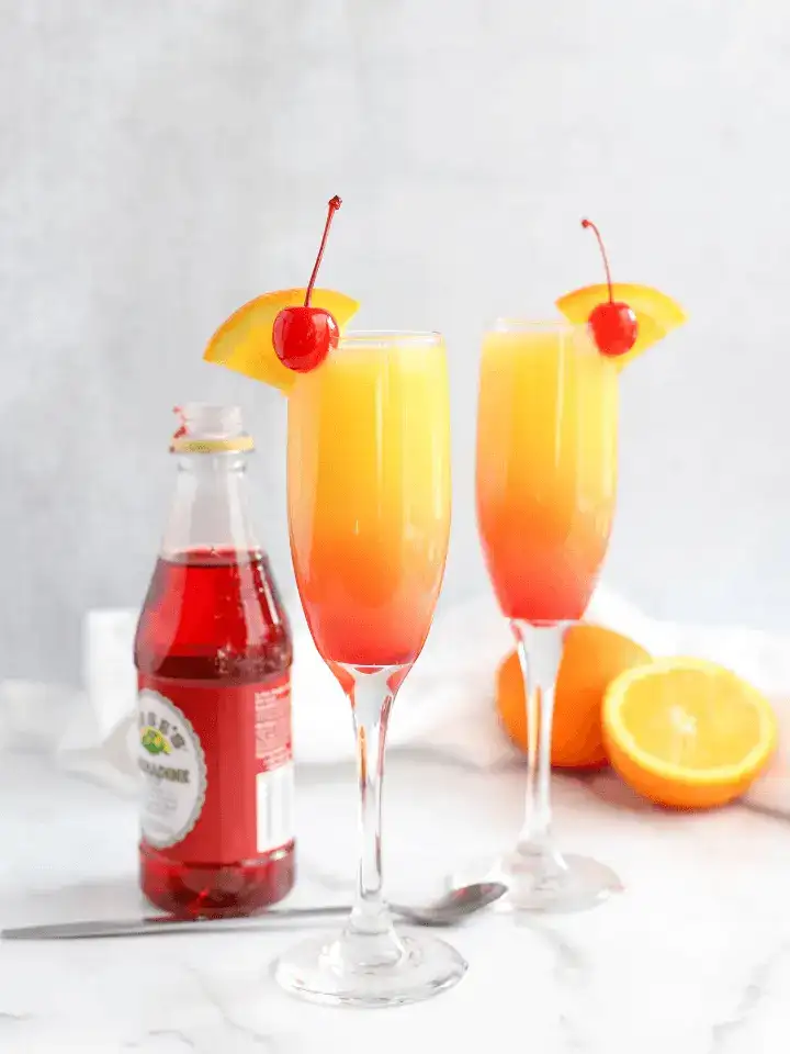 Glasses of mimosas on a brunch table