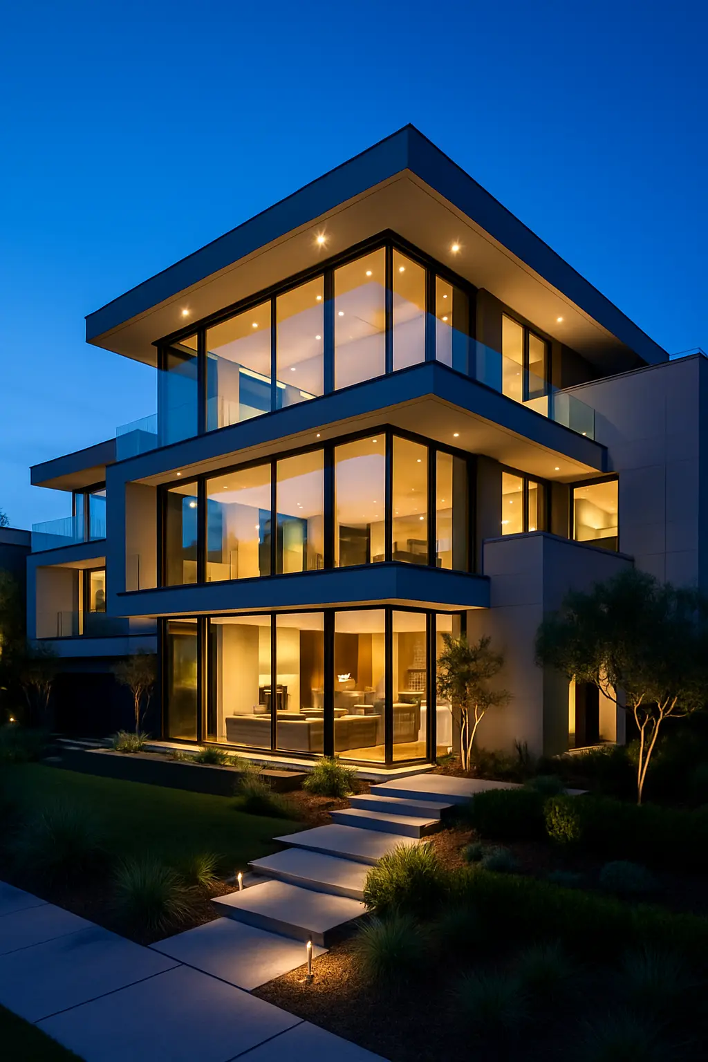 Modern glass mansion exterior